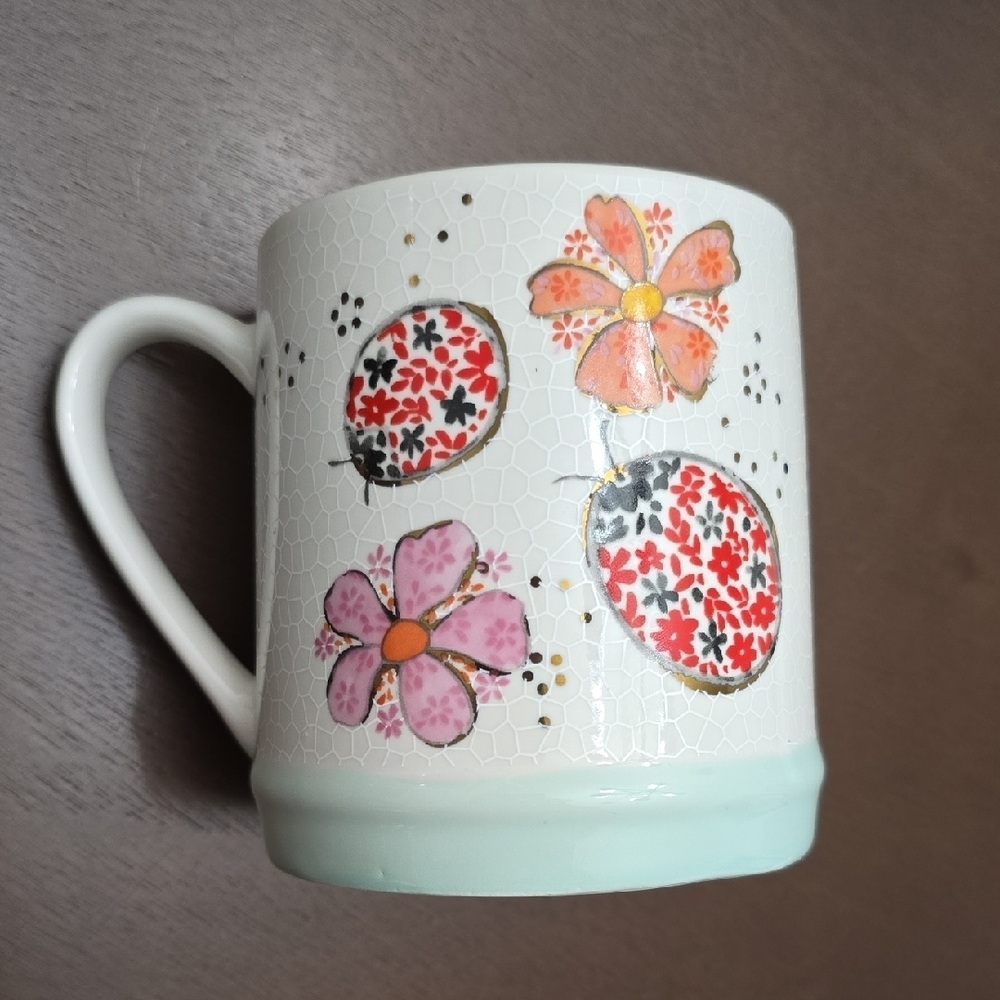 SEEDS & SUNSHINE Floral Ceramic Mug with Pink and Red‎ Accents